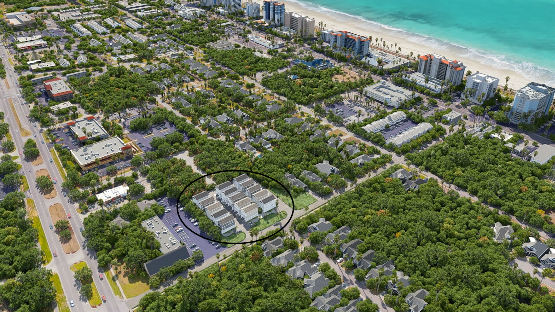 Aerial view of Landing at 25 just minutes from the Atlantic Ocean and beach