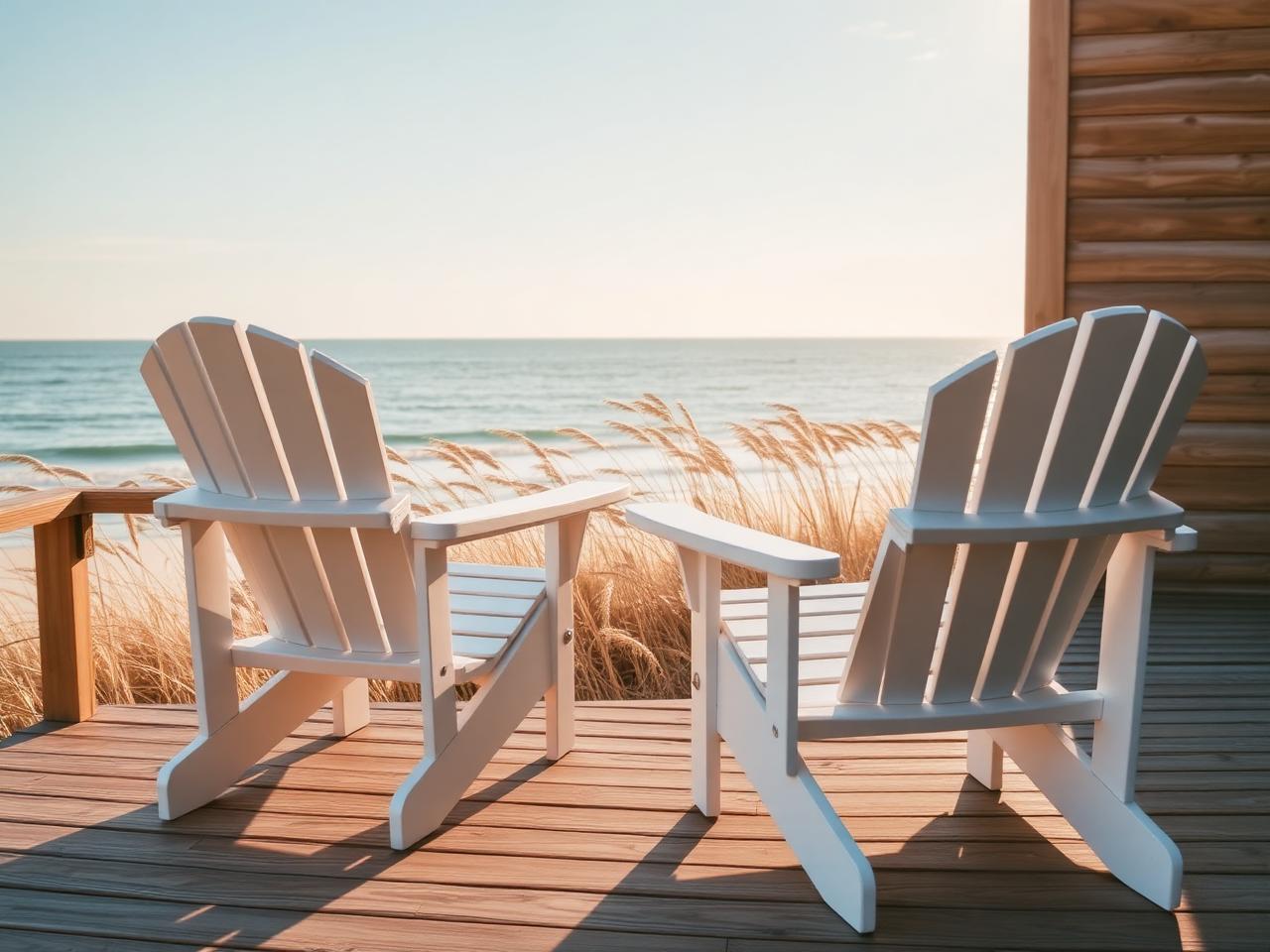 Adirondack chairs on a deck — short-term rental ready coastal home